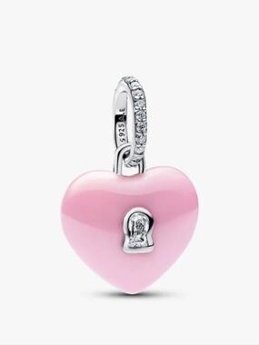 Authentic Pandora Pink Ceramic Heart Padlock Dangle Charm